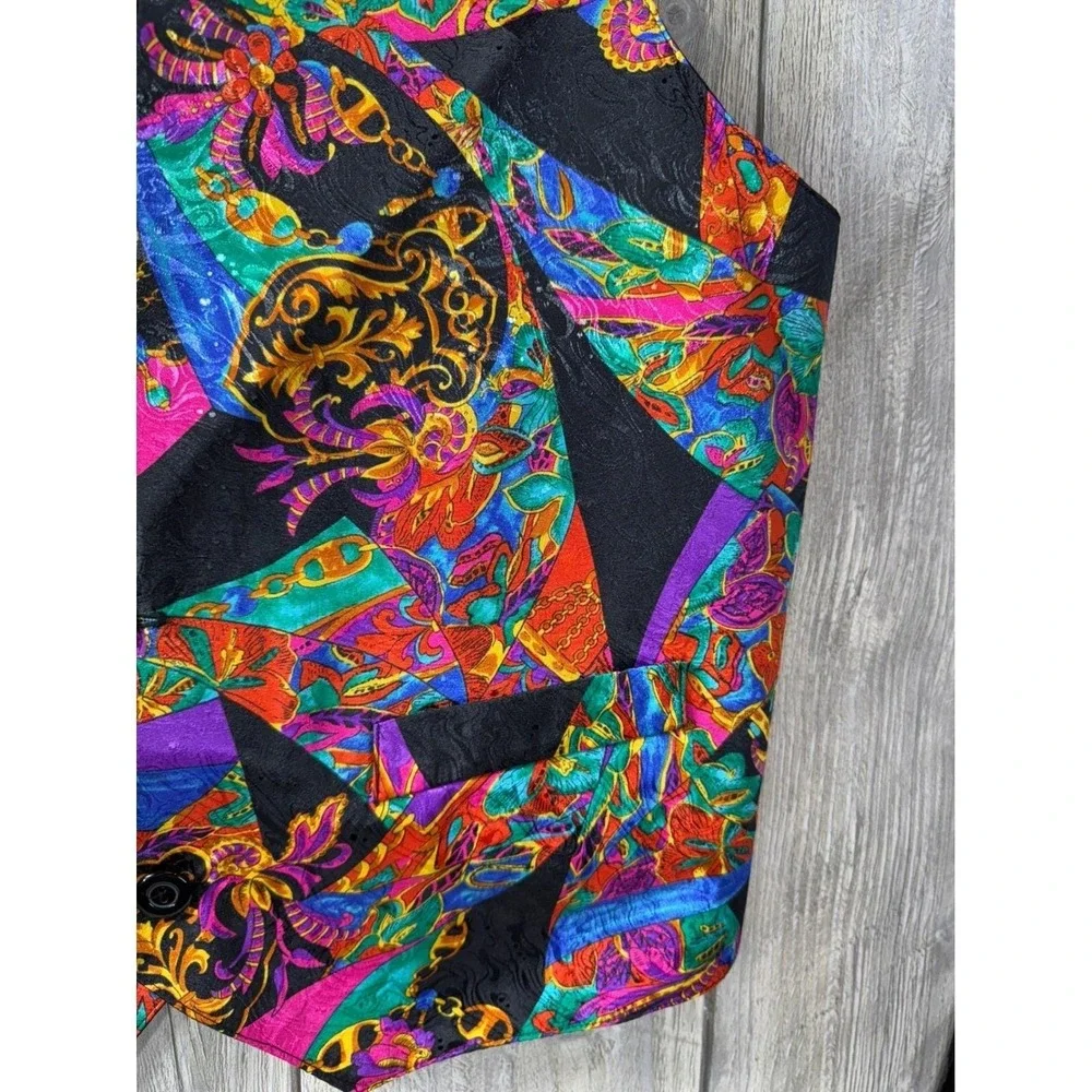 Sine Qua Non Vintage 90s Baroque Scarf Print Vest Multi Color Mens Large L